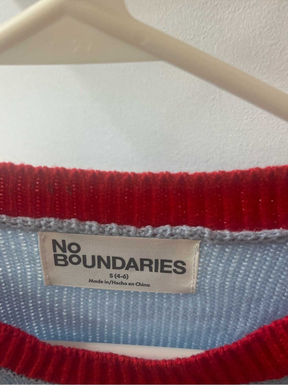 No Boundaries Reindeer Light Blue Sweater with Red Trim S NWT - Picture 3 of 3